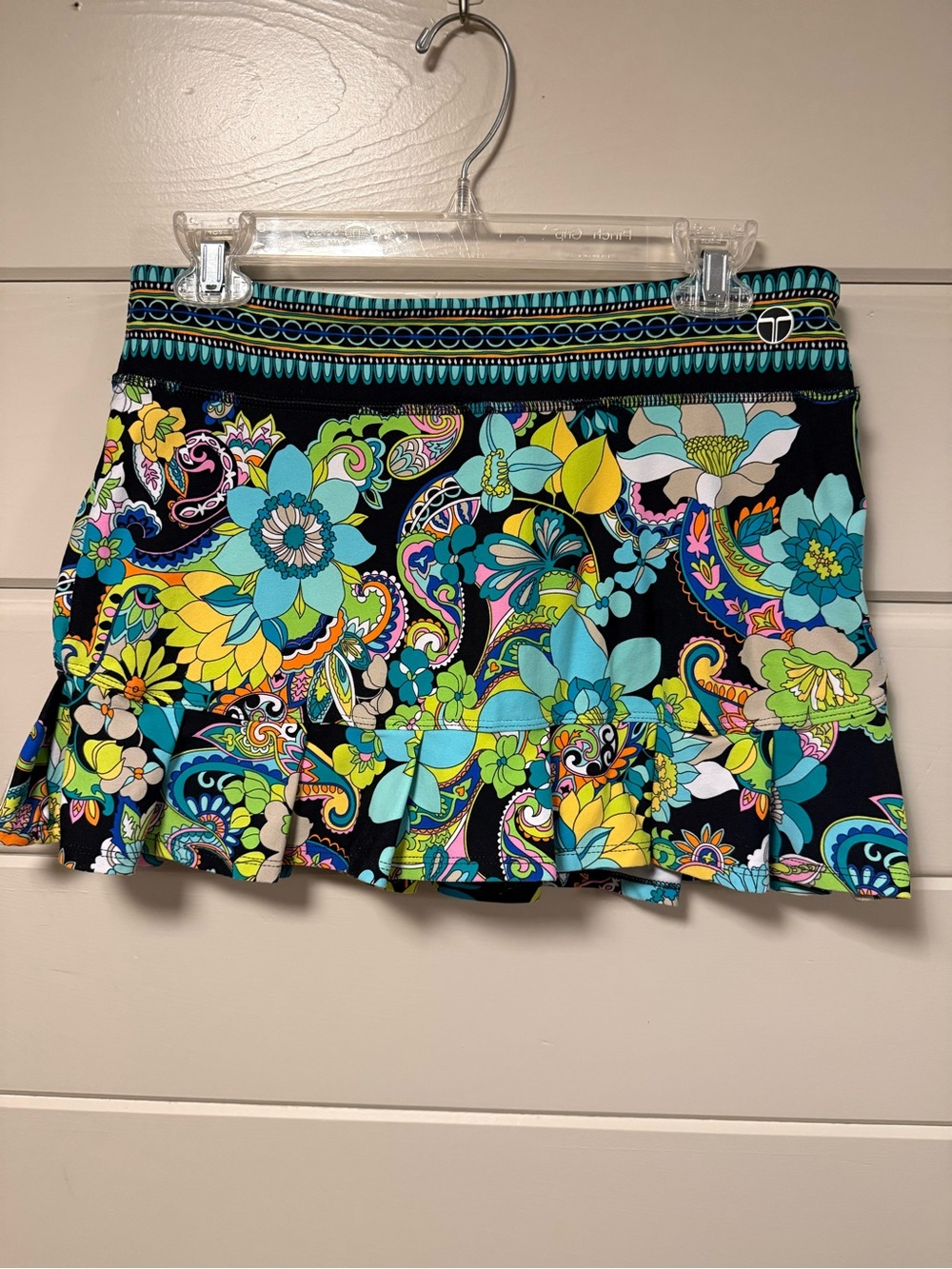 Trina Turk Black Multi Floral Paisley Ruffle Mini Skirt with Turquoise & Yellow